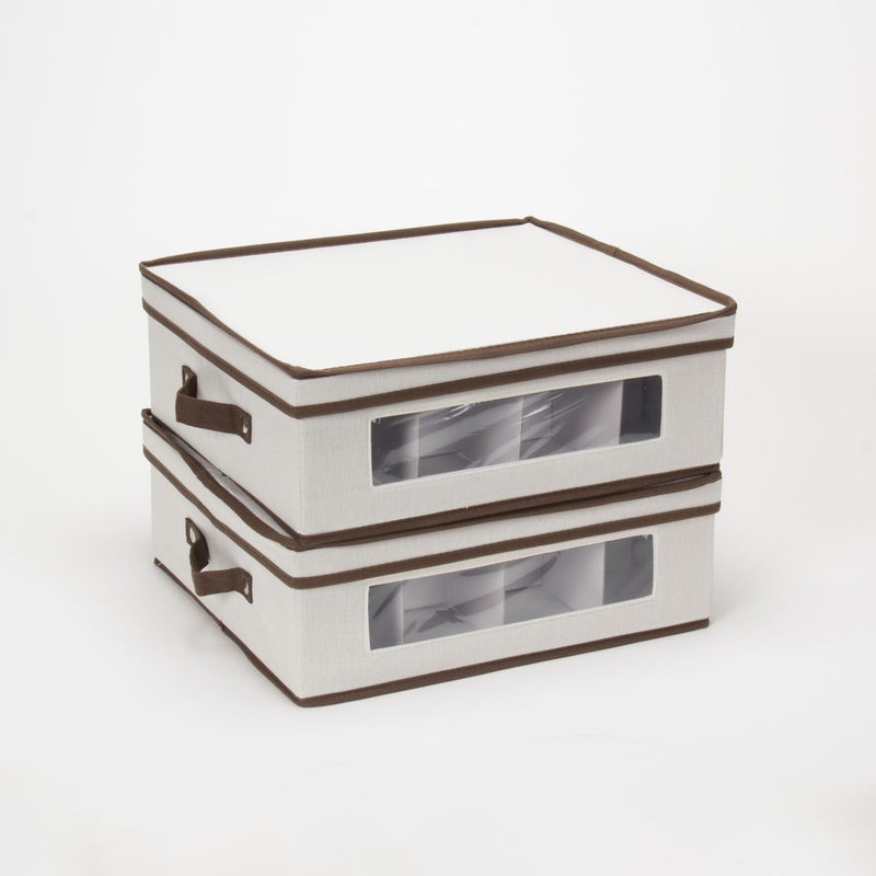Household Essentials 538 Vision China Storage Box for Tea Cups and Mugs with Lid and Handles | Natural Canvas with Brown Trim - Image 4